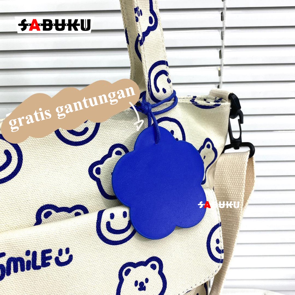 Tas Wanita Tote Bag Resleting Totebag Kuliah Cewek Kekinian Bahan Kanvas Tas Selempang SMILE -271