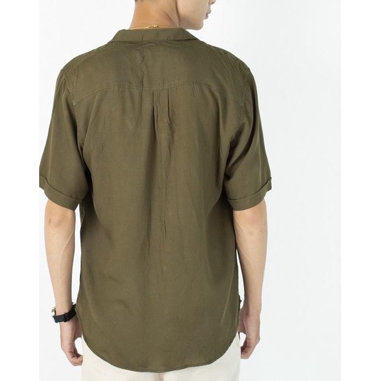 FortKlass Rayon Polos Army Kemeja Polos Pria Lengan Pendek Kasual Cowo - L