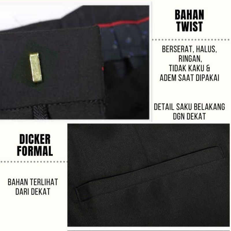 CELANA KANTOR FORMAL PRIA BAHAN DASAR KAIN BISA COD/ CELANA KERJA HARIAN KONDANGAN SOPAN TWICE TEFLON WARNA ABU HITAM NAVY CREAM 27-38 CELANA BAPAK BAPAK HITAM ABU CREAM MUAT SAMPAI BB 85 KILOGRAM