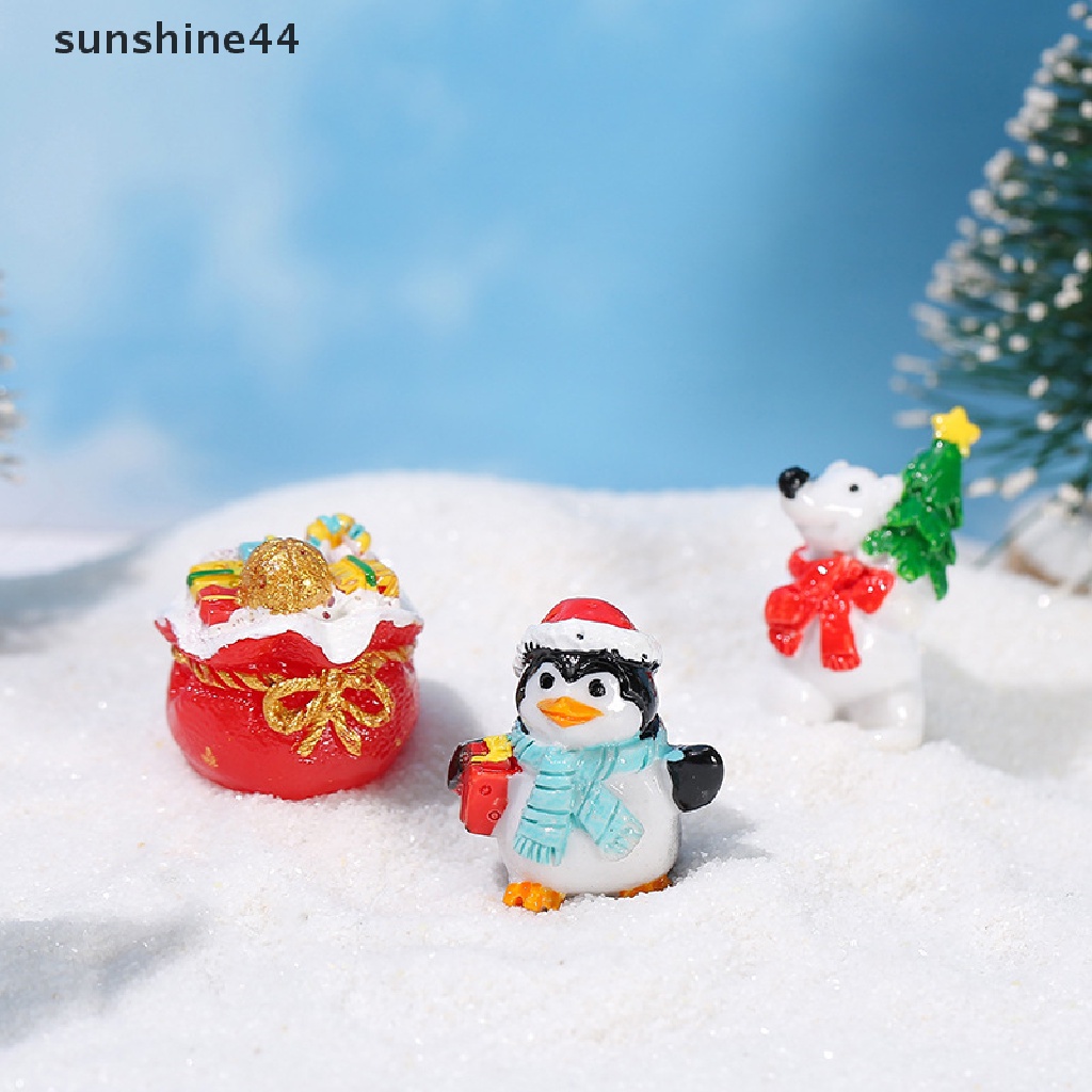 Sunshine 1Pc Ornamen Kartun Santa / Beruang / Penguin Bahan Resin Untuk Dekorasi Lansekap Mikro
