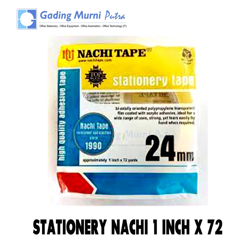 

Selotip Isolasi Stationery tape Bening Transparan Merk NACHI 1 INCH X 72 YARD 10024174
