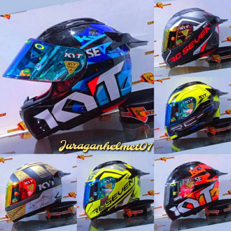 Helm full face kyt rc seven rc7 paket ganteng motif visor iridium stiker set spoiler