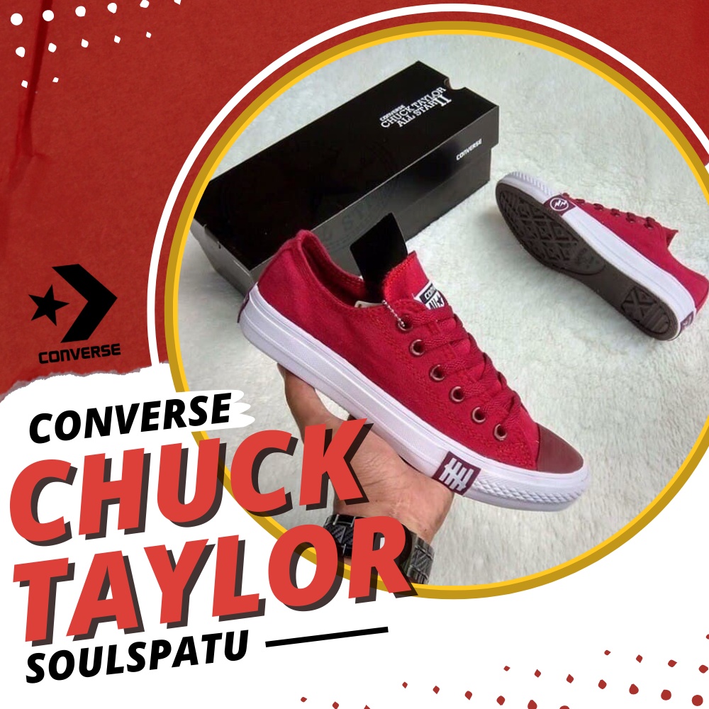 Sepatu Sneakers Kualitas Ori Pria Wanita Converse All Star Chuck Taylor Undefeated Warna Merah Maroo