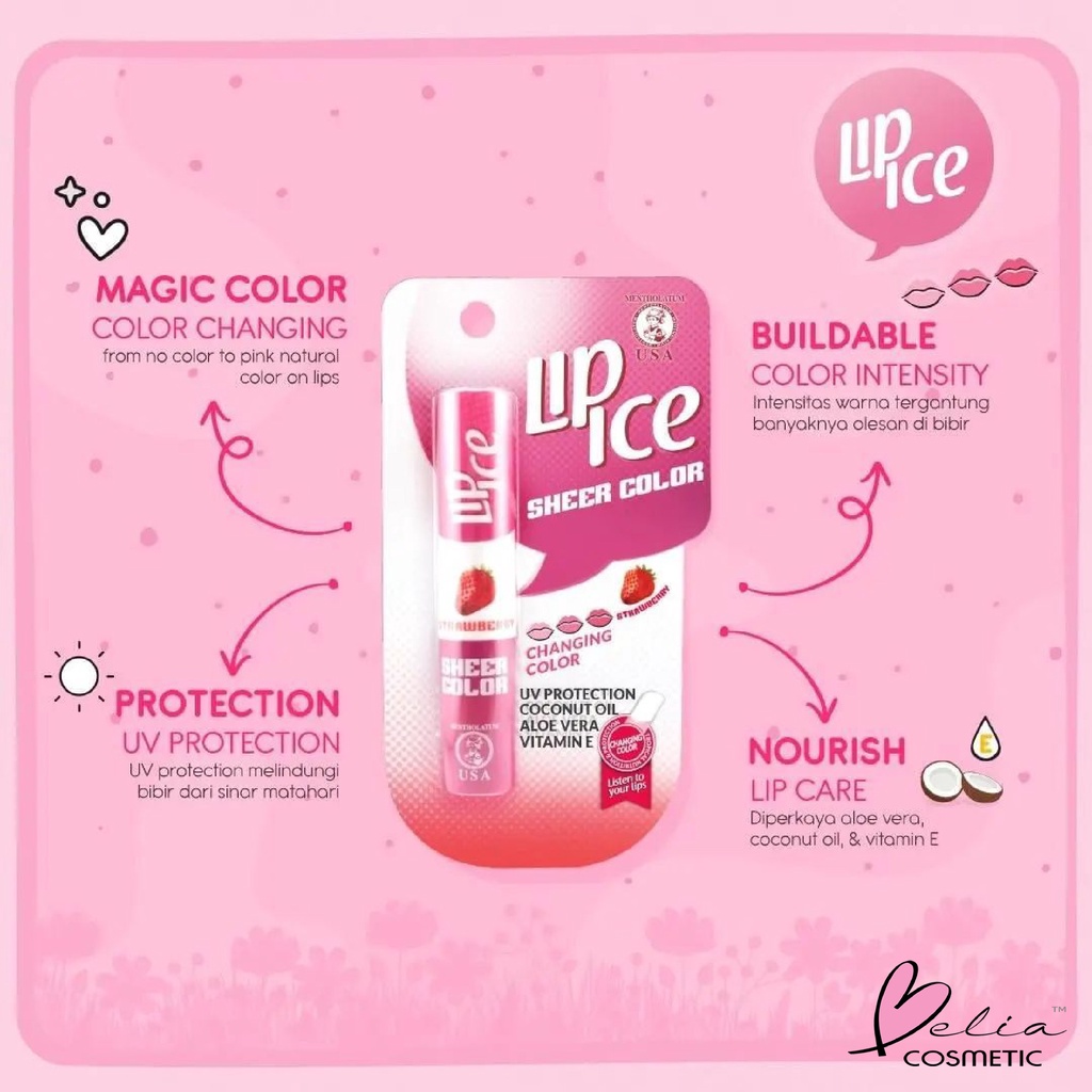 ❤ BELIA ❤ LIP ICE Sheer Color Lip Balm 2.2g | Fruity Lip Balm | Lip On Lip Velvet Matteness | Lipbalm pelembab bibir warna pink natural alami | BPOM