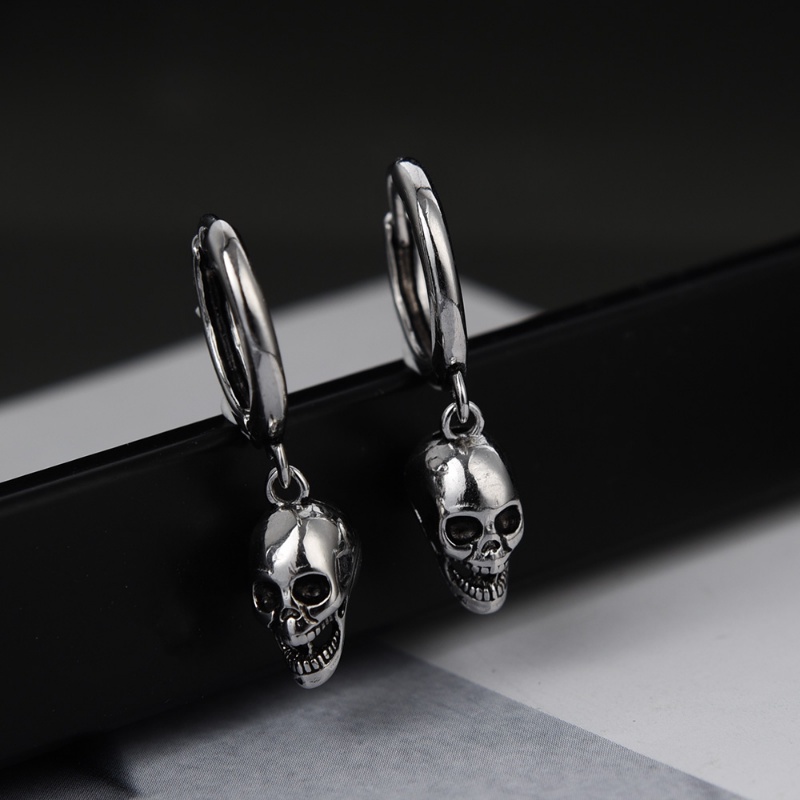 Anting Hoop Desain Tengkorak Warna Silver Gaya Punk Gothic Rock Vintage Minimalis Untuk Pria Dan Wanita