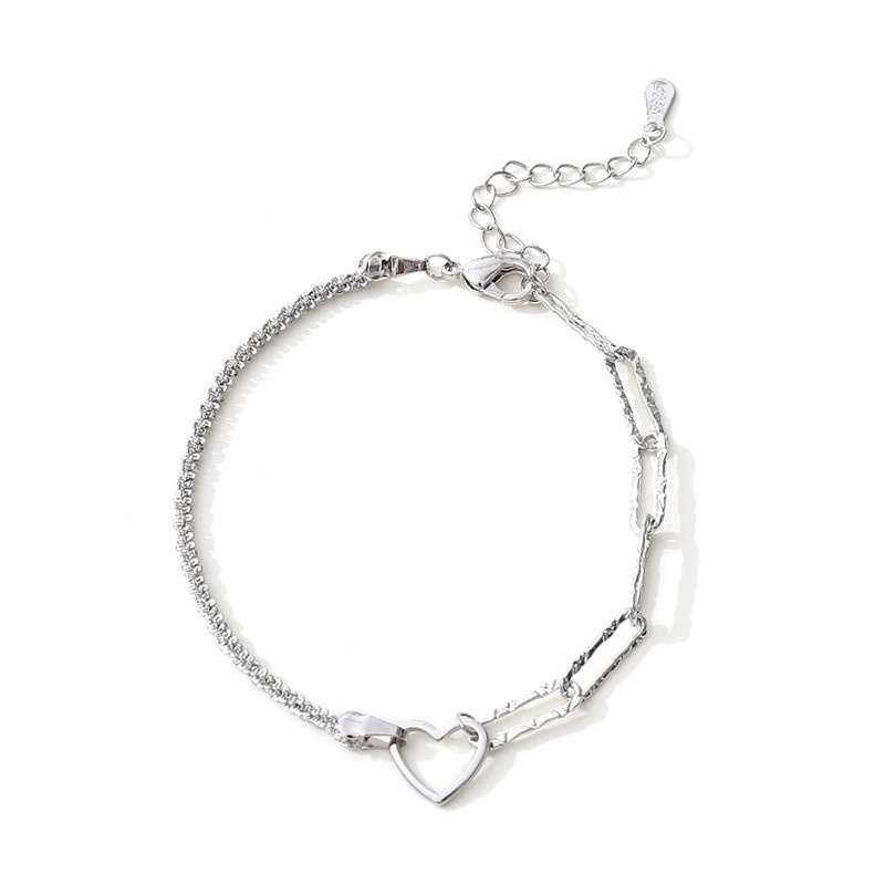 Perhiasan Gelang S925 Silver Bentuk Hati Asimetris Hollow out Glittering Gaya Korea Untuk Wanita