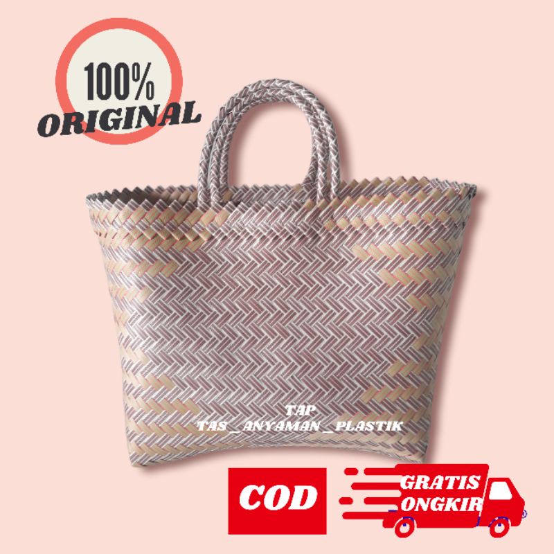 Tas Anyaman Plastik JUMBO Lurik / Tas Keranjang Belanja Besar untuk Souvenir Parcel Hampers READY STOK