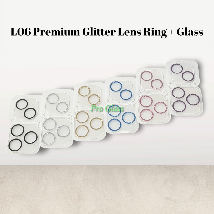 L06 Iphone 14 14 PLUS 14 PRO 14 PRO MAX GLITTER Camera Lens Ring Tempered Glass