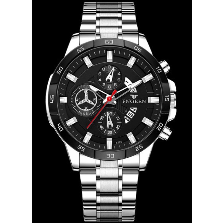 Jam Tangan Pria Sporty Kulit Original FNGEEN 5225 Fashion Anti Karat Analog Mewah  Kalender Stainless