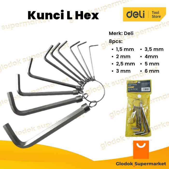 Kunci L Hex Key 8pcs Hexagonal Deli DL3080