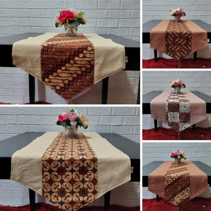 "ZIRA" Taplak Meja panjang Batik, Taplak Meja Dua Lapis Tenun Batik