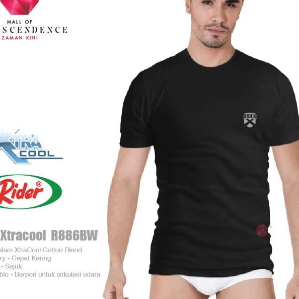 Kaos Dalam Xtracool Pria T-Shirt - Round Neck - RIDER R886BP BW - 3 pc - Putih, XXL