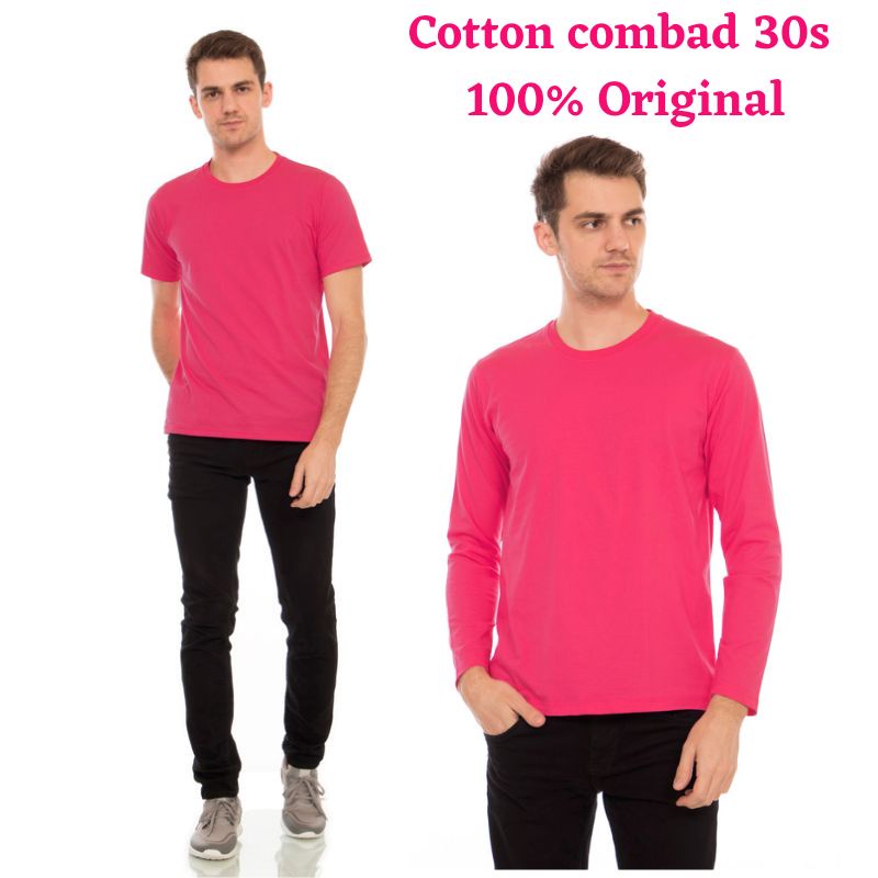 Baju Kaos Polos Pria Lengan panjang dan Lengan Pendek Cotton combed 30s warna pink fanta