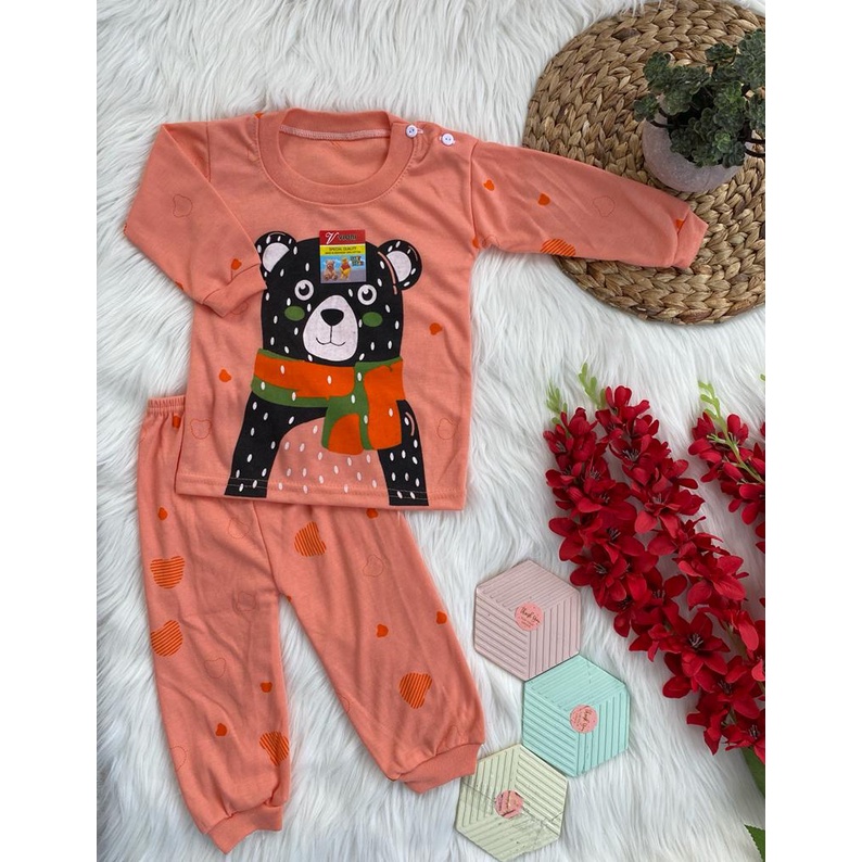 baju anak lucu murah panda bear dasar warna setelan 3-18 Bulan (RG133)