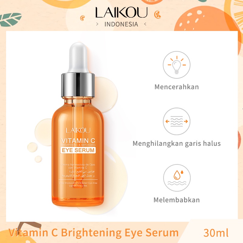 LAIKOU Vitamin C Anti-aging Eye Serum Esensi Memudarkan Kerutan Lingkaran Hitam Kantung Mata 30ml