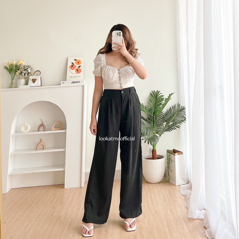 lookatmeofficial - Bora Pants - Celana Kulot Highwaist Polyester - Loose Trousers Pants