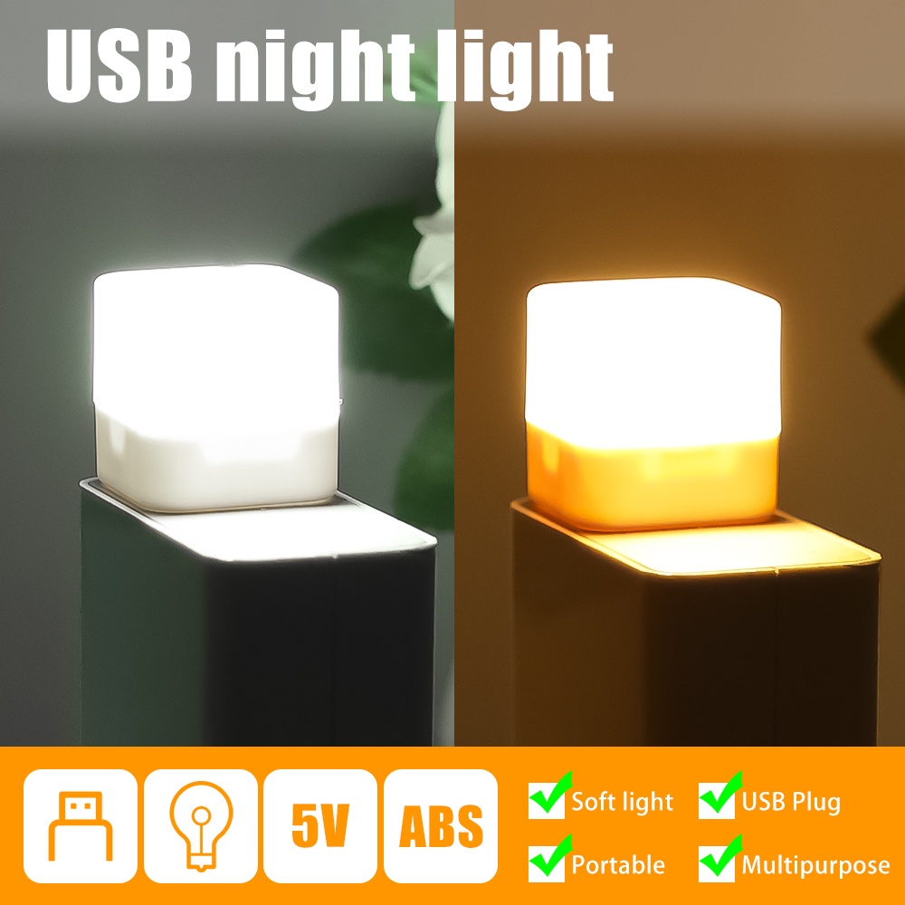 Lampu Colokan USB Lampu Tidur Hias Kamar Lampu Kotak Kecil Portabel