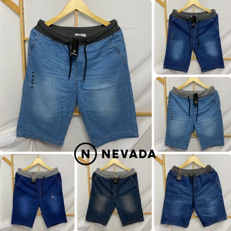 PRODUK- CELANA PENDEK DENIM PRIA NEVADA ORIGINAL CELANA JEANS DEWASA PINGGANG KARET .