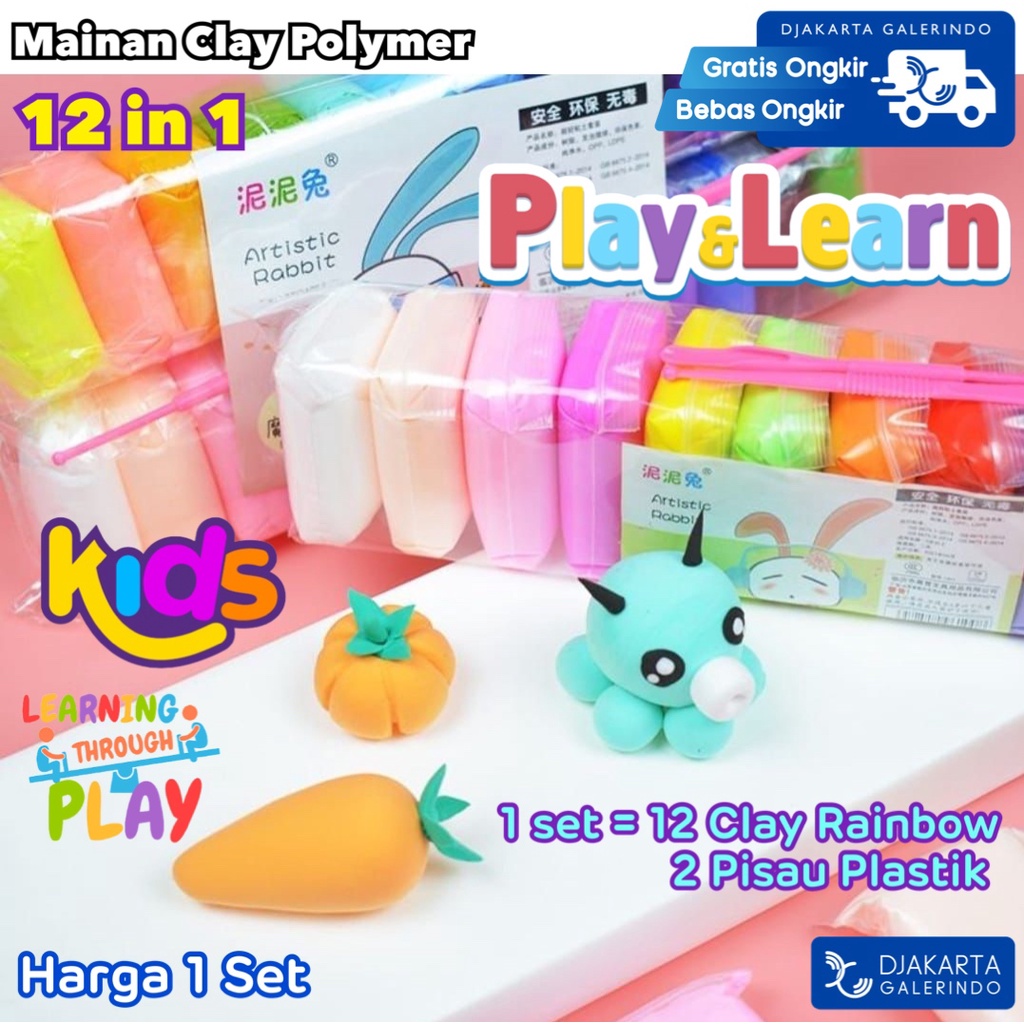Mainan Clay Polymer Anak Rainbow / Mainan Plastisin Clay anak 12 in 1