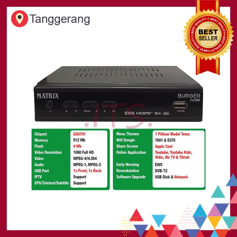 Bergaransi Set Top Box TV Digital STB Matrix Burger Apple Hijau DVB-T2 DVBT2 UHF ITS