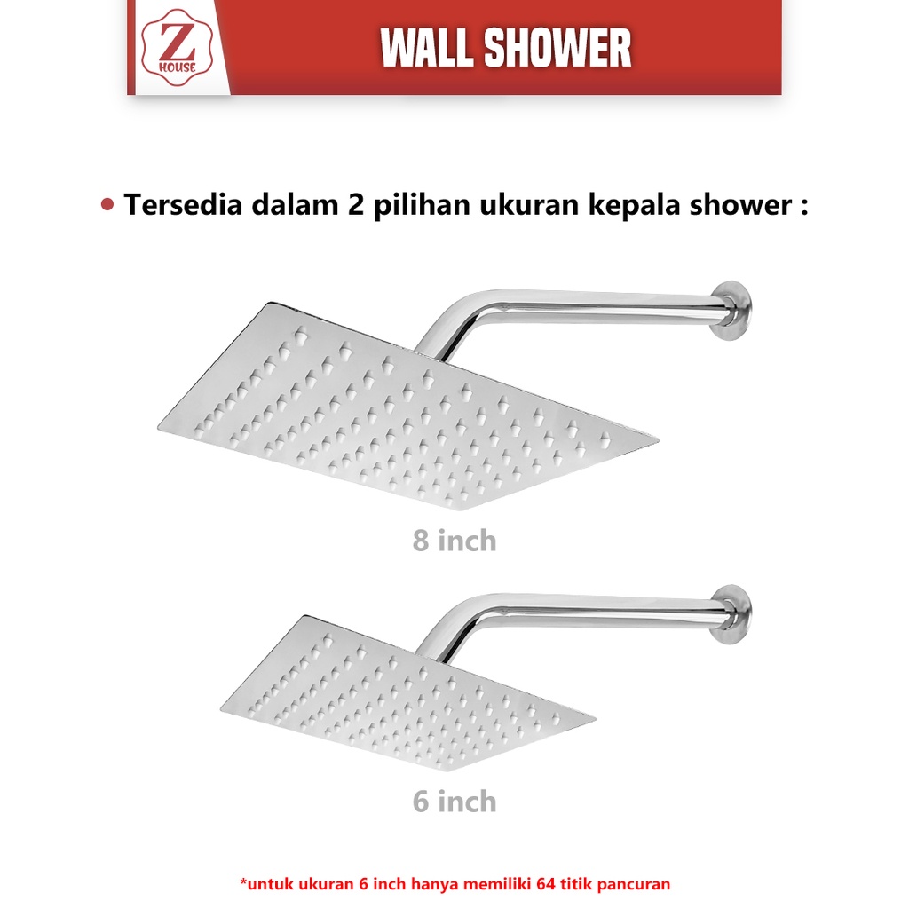 Wallshower Kotak 8&amp;6 Inch Stainless/Shower Tembok/Wallshower Stenlis Dinding/Wall Shower Kotak 8inch