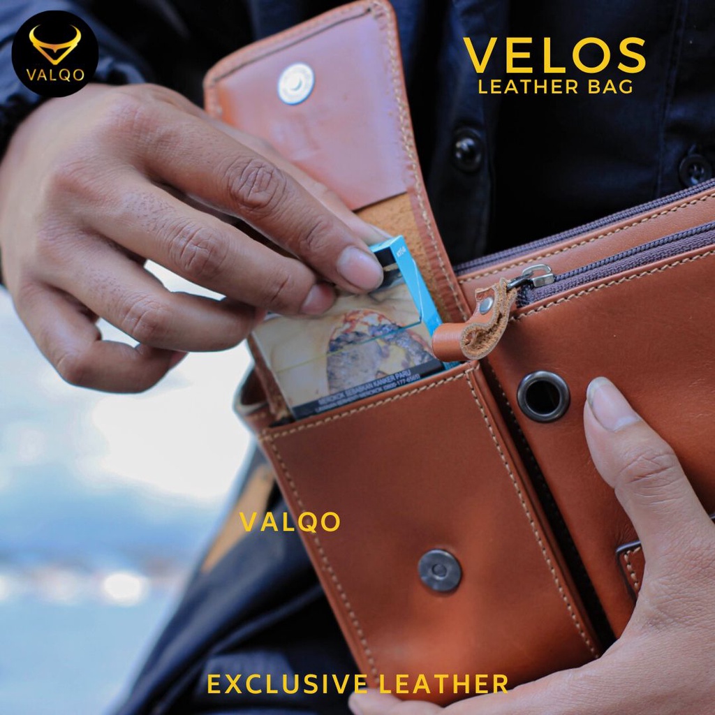 [VALQO] VELOS Tas kulit sapi Waist Bag Tas Dada Sling bag Selempang Pinggang Tas Pria Cowok