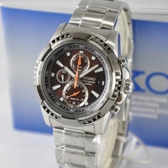 Seiko Quartz SNAE03P1 Chrono Alarm Brown Dial - Jam Tangan Pria SNAE03