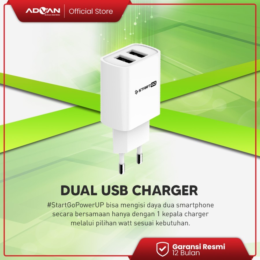 Kepala Charger ADVAN STARTGO PU12W 12Watt 2.4A Dual Port USB A