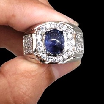 cincin pria permata safir biru asli blue safir natural safir ceylon safir srilanka batu biru siam