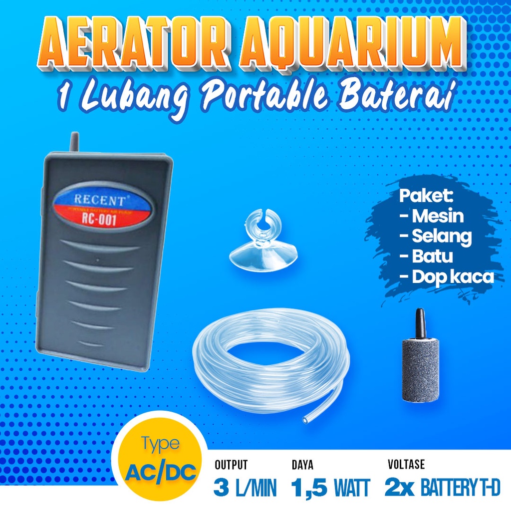 Mesin Aerator Baterai Aquarium Air Pump Mesin Gelembung Udara 1 Lubang