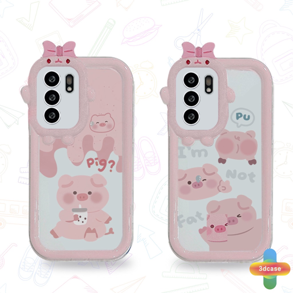 Case OPPO A16 A95 A57 A55 A7 A15 A54 A5S A3S A56 A76 A96 A77S A5 A9 A31 A53 A33 2020 A12 A1K A16E A16K A54S Reno 5 Lite 5F A74 A15S A52 A11K A92 A35 A11 A93 A32 A72 A94 A53S F19 F17 21 PRO A16S A77 A57S A57E Pink Piglet Little Monster Lens Anti-fall Case