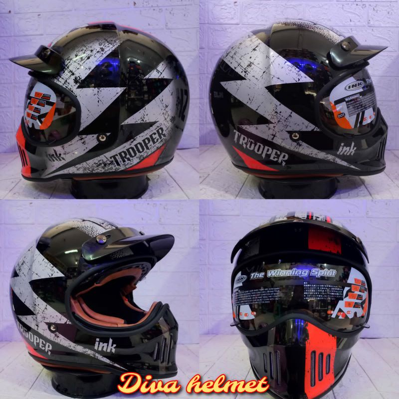 HELM INK TROOPER THUNDER BLACK ORANGE FLUO (LIGHT SMOKE) SNI DOT ORIGINAL