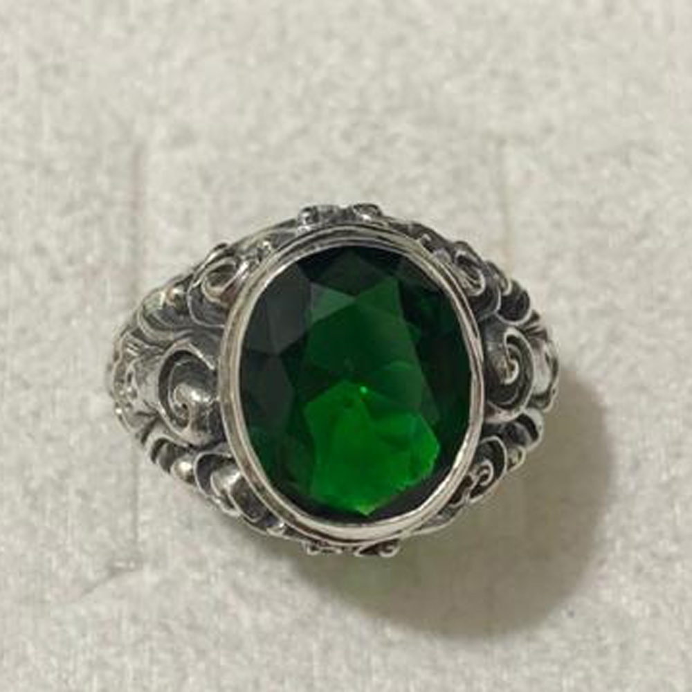 Cincin Ring Perak Silver Bali Asli 925 Ukir Karang Jahe Batu Akik Hijau Green Quartz Besar Pria Laki