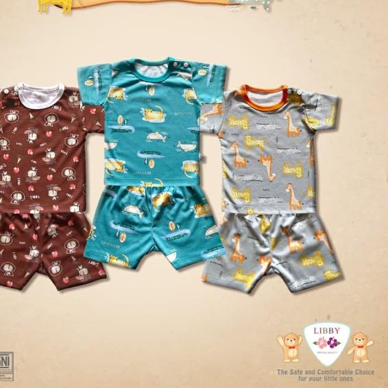 Libby Baby HAZY ZOO 3STEL Setelan Pendek Kancing Pundak - SMALL