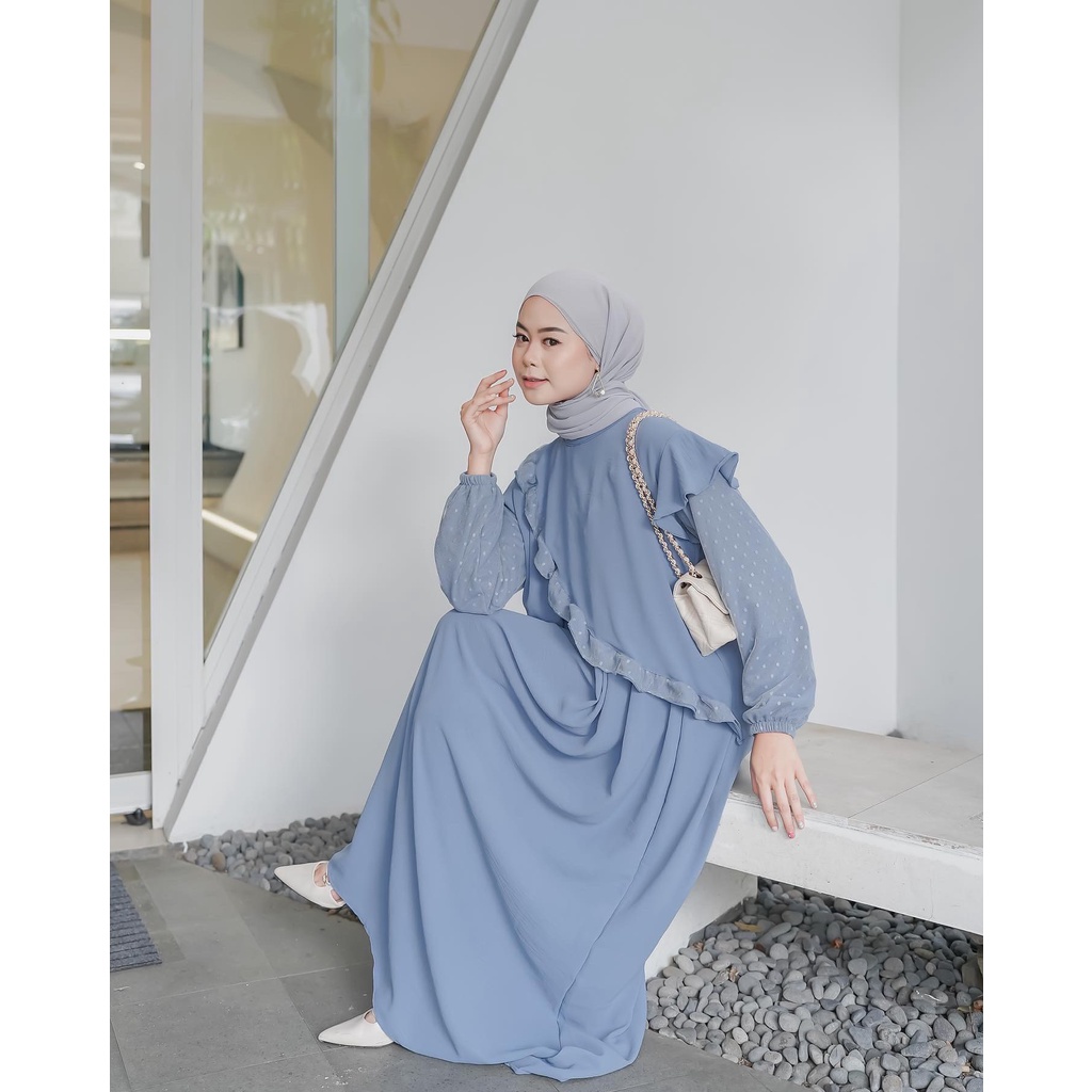 Jual C&R_STORE [S M L XL XXL] Illaya Dress / Gamis Polos Wanita Terbaru