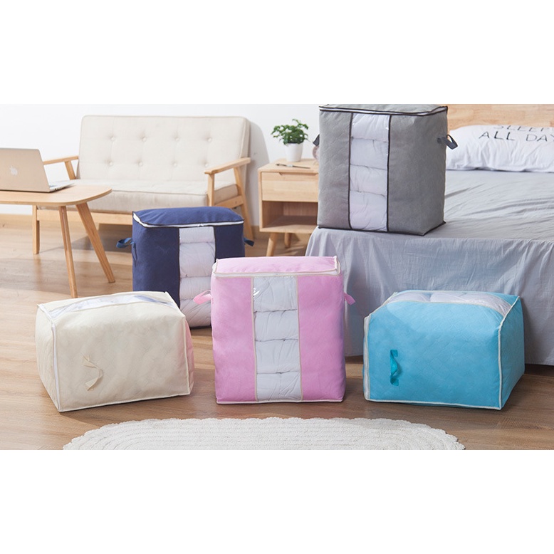 SB1 Tempat Penyimpanan Bed Cover Bamboo Storage Box Organizer Bag Kotak Penyimpanan Baju Selimut Dan Sprey Jumbo Serbaguna Lipat Pakaian Serbaguna Mainan Box Storage Jumbo Besar