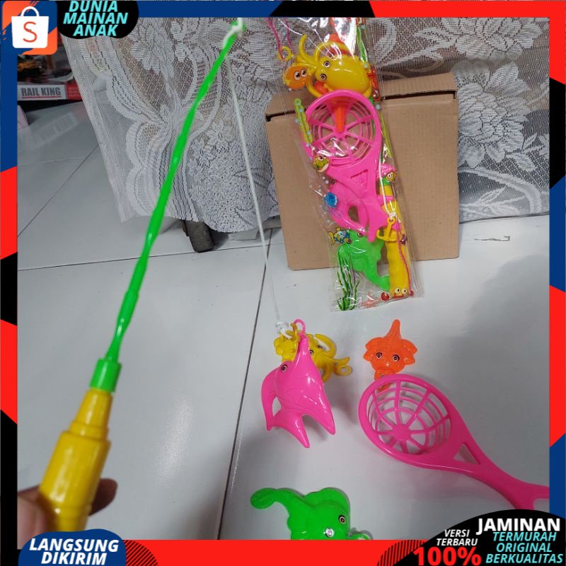 mainan pancing pancingan mancing ikan hewan laut isi 4 ikan &amp; 1 pancing magnet +SEROK- PANCING HEMAT SNI