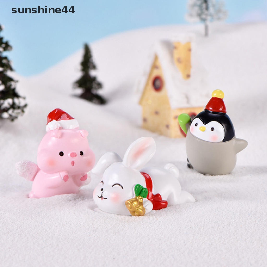 Sunshine Miniatur Figur Kartun Babi / Rusa Untuk Dekorasi Natal