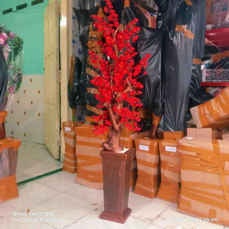 HIASAN SUDUT RUANGAN+POT // TINGGI 120CM LENGKAP VAS BEBATUAN / POHON BUNGA HIAS SAKURA IMPORT RIMBU