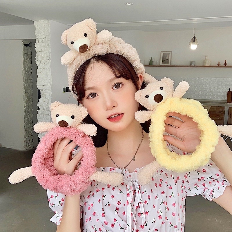 HEADBAND PREMIUM KOREAN FLUFFY BEAR HEADBAND / BANDANA BERUANG KOREA / BANDO MANDI / HEAD BAND / BANDANA EMPUK