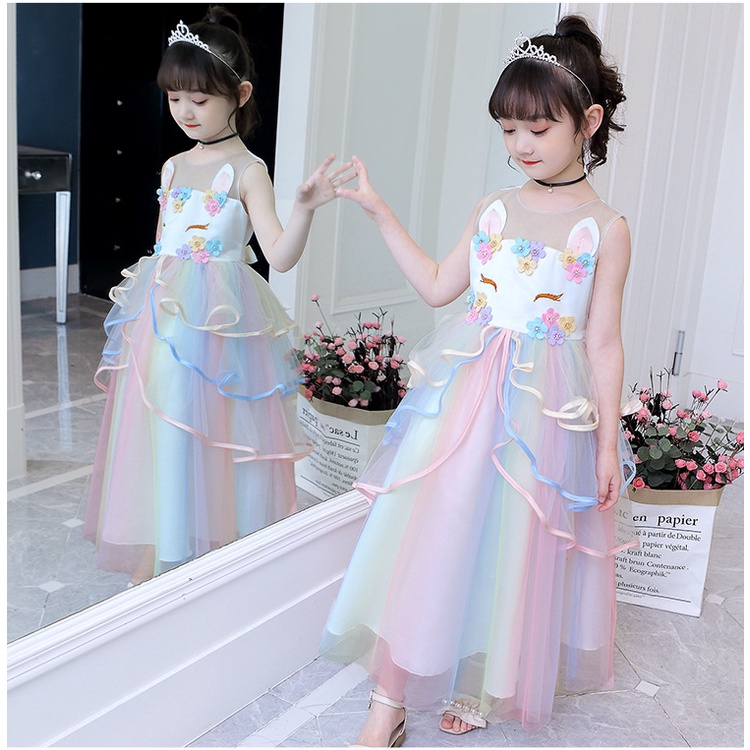 4T-13T Natal LONG DRESS UNICORN ANAK IMPOR/ GAUN UNICORN ULANG TAHUN TUTU ANAK UNICORN PANJANG