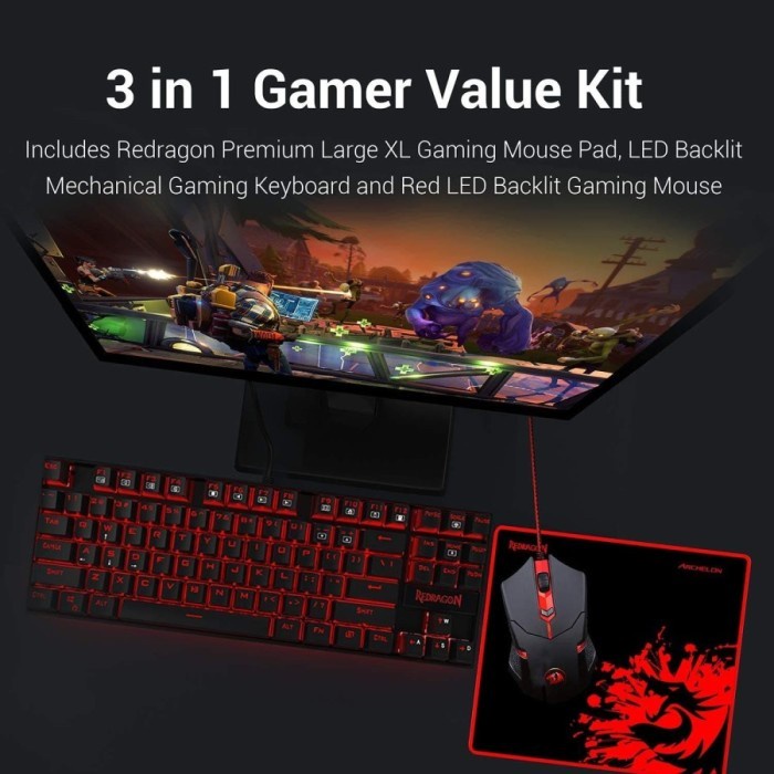 Keyboard TKL Mouse Pad 3 in 1 Combo Set Redragon Gaming K552-BA