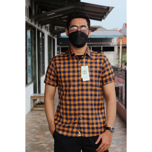 KEMEJA KOTAK" PRIA LENGAN PENDEK MEREK GUCCI | KEMEJA CASUAL PRIA