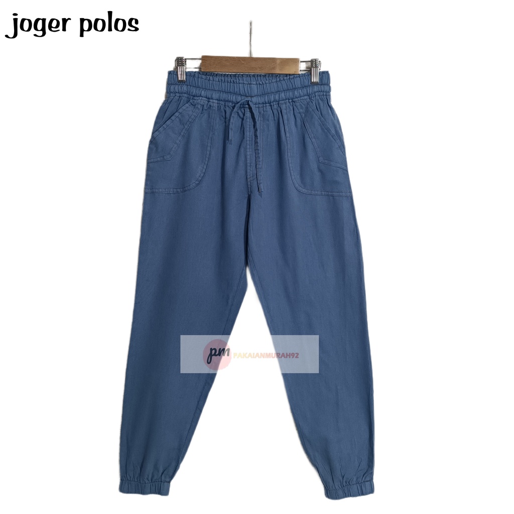 Jogger Pants Wanita Muslimah Polos Bahan Semi Jeans Ready 2 Ukuran Allsize dan Jumbo