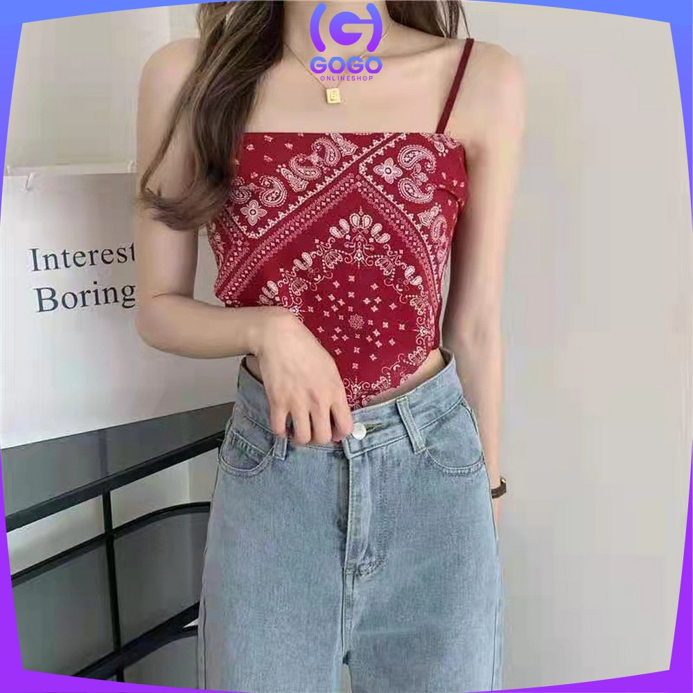 GOGO-P124 Tank Top Segitiga Model Crop Top Motif Hailey Scarf / Tanktop Atasan Wanita Tanpa Lengan / Tanktop Scraft Bandana