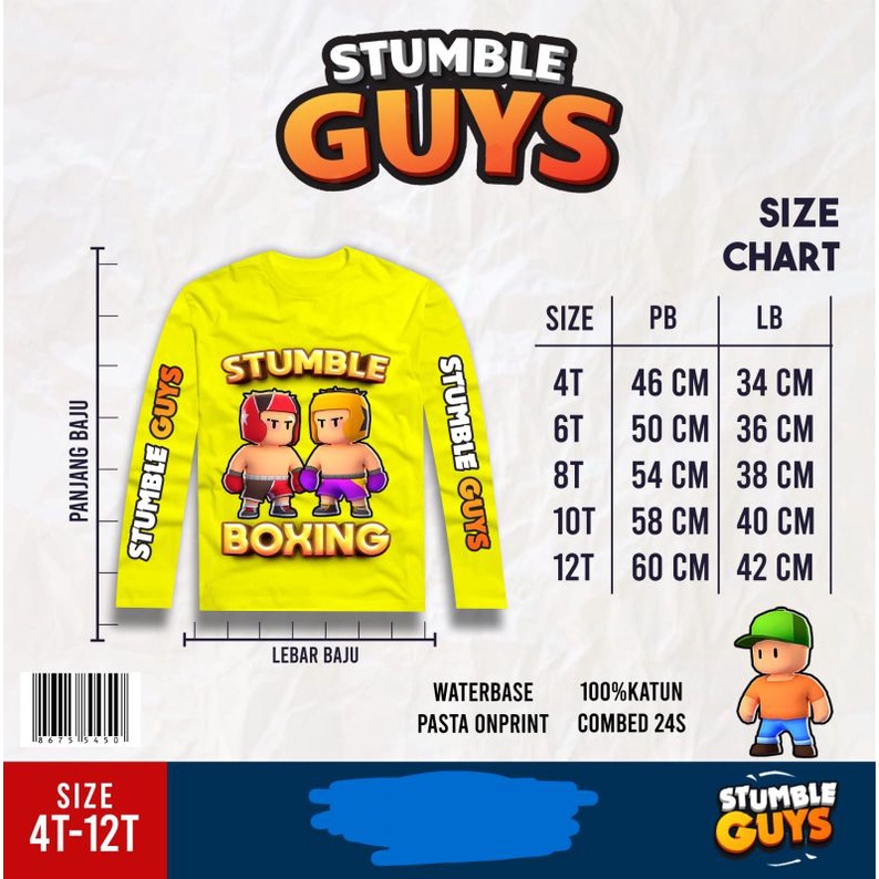 05hsk05h - Kaos stumble guys lengan panjang size 4-12 T / kaos distro long sleeve stumble guys