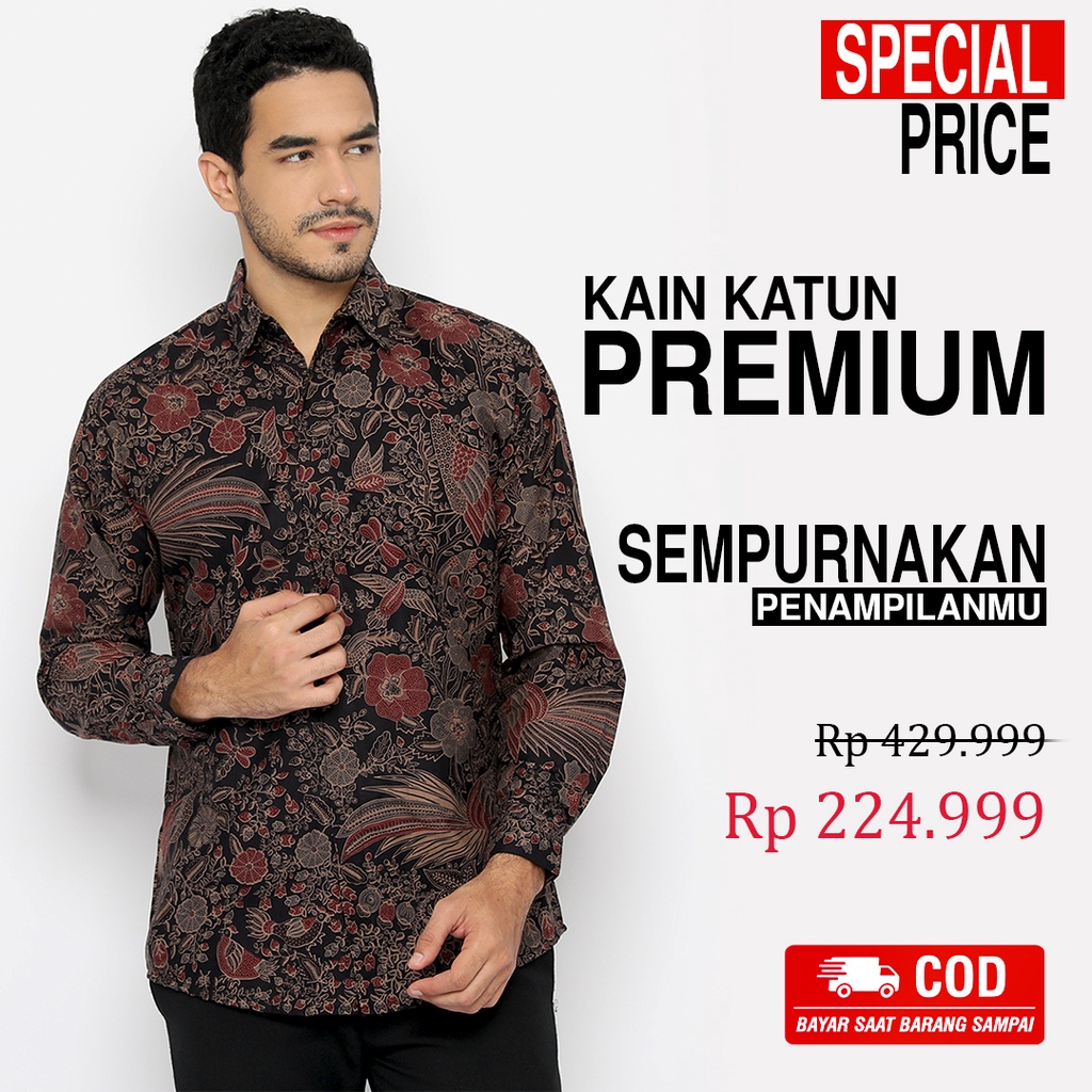 BATIK PRIA LENGAN PANJANG Kemeja Hem Slimfit Premium Motif Burung Warna Hitam 721088 CAP 72 - Baju Kemeja Atasan Pakaian Setelan Batik Pria Cowok Laki Laki Remaja Keluarga Kantor Lengan Panjang Modern Slimfit Slim Fit Premium Kekinian