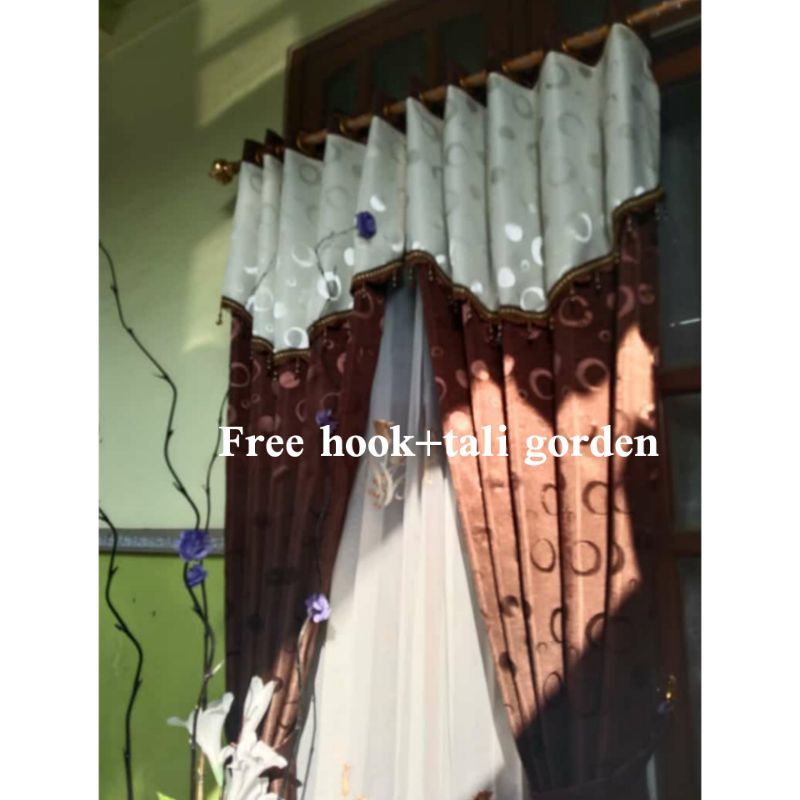 Gorden Polkadot Poni Tempel Gorden Jendela Panjang 2 Meter Gorden Rumbai Poni Gorden Motif Polkadot 