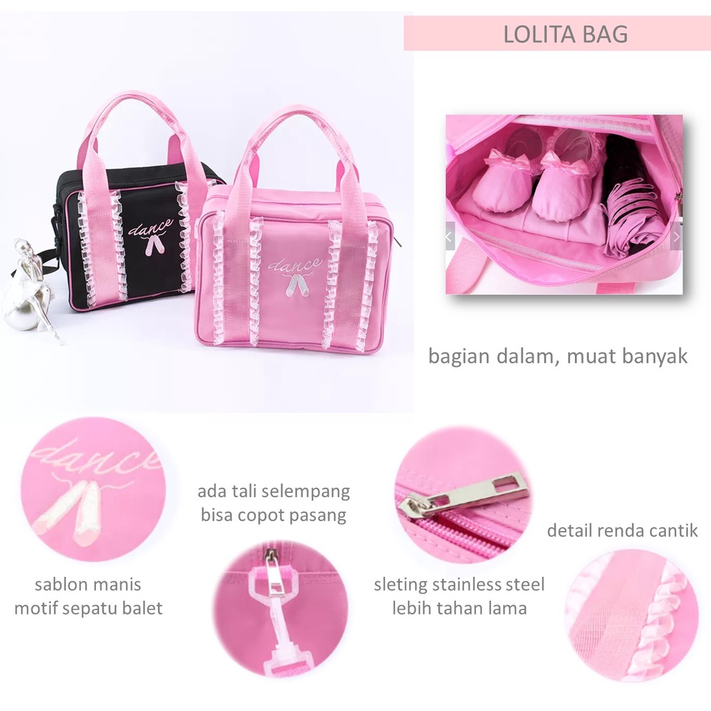 TAS BALLET SEKOLAH KURSUS LES BALET ANAK - PREMIUM HIGH QUALITY PINK AKSESORIS DANCE