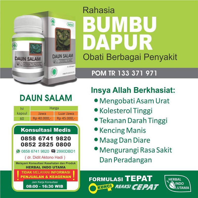 

HIU | Herbal Indo Utama | Kapsul Daun Salam Original | Membantu Meringankan Tekanan Darah Tinggi